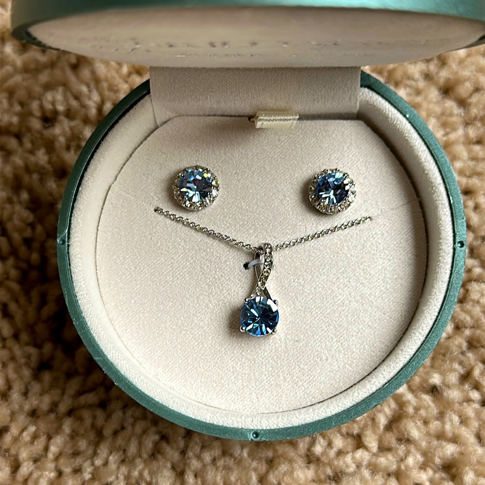 Brilliance Genuine Crystal Blue Necklace & Earrings Set